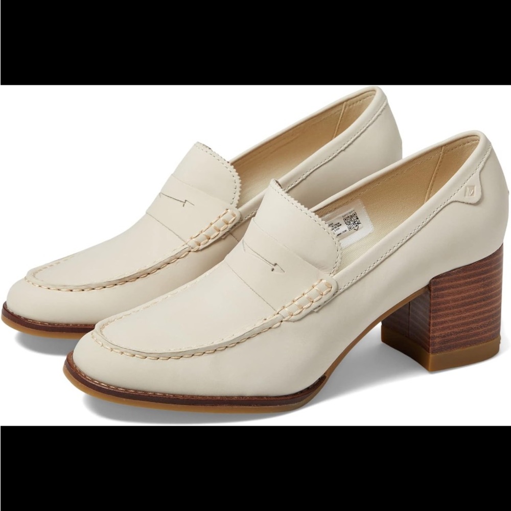 Sperry Seaport Penny Heel Women Pump Cream Leather Heeled Loafers NWOB sz 6